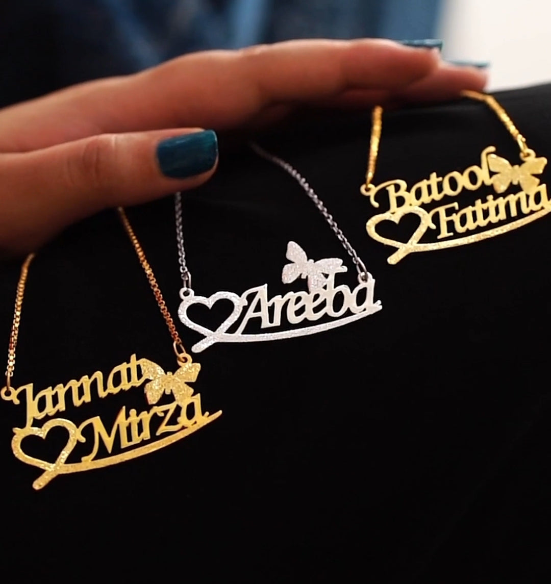 Personalized Butterfly Heart Name Necklace (18k Goldplated)